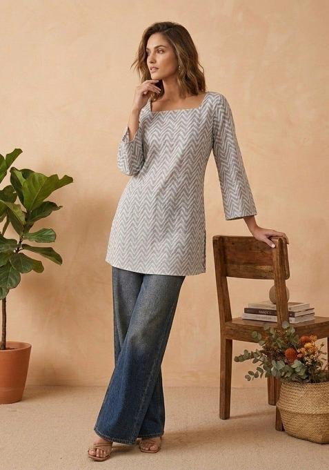 White Printed Cotton Kurta