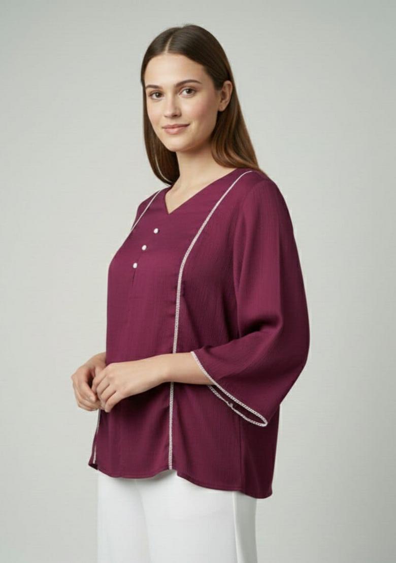 Wine Solid Silk Kurta - Indya