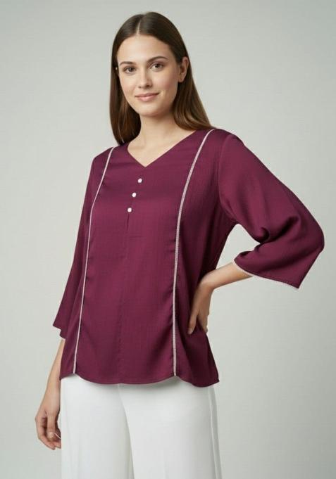 Wine Solid Silk Kurta