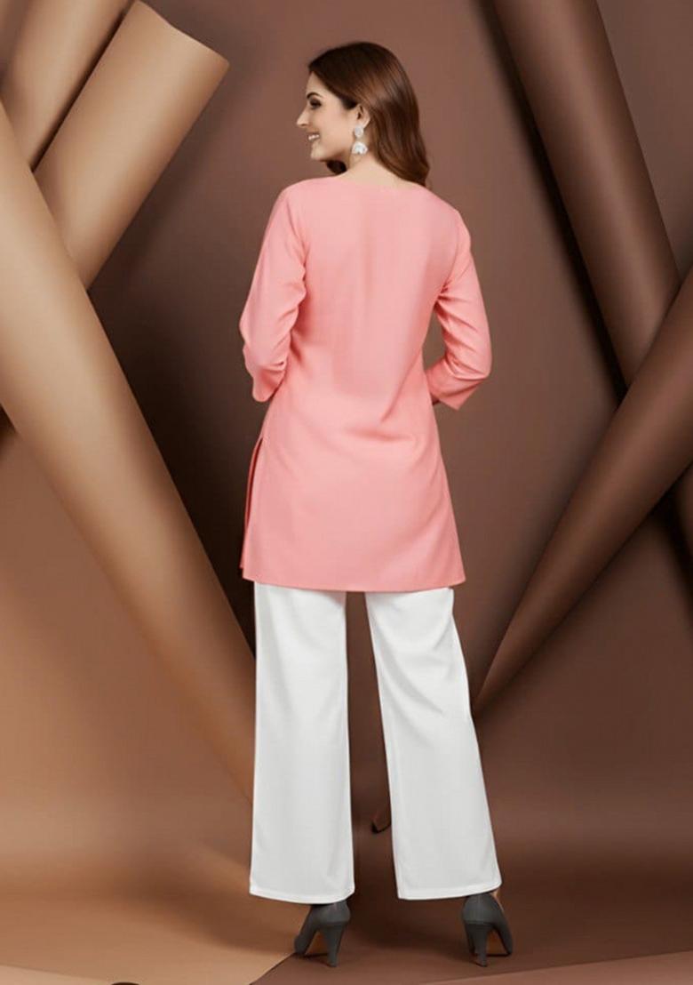 Peach Hand Work Cotton Kurta - Indya