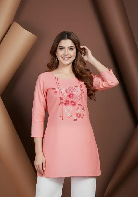 Peach Hand Work Cotton Kurta