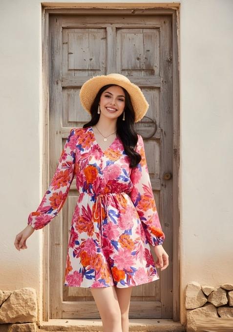 Pink Printed Crepe Dress