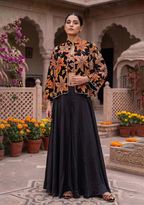 Orange Embroidery Poly Blend Fusion Set