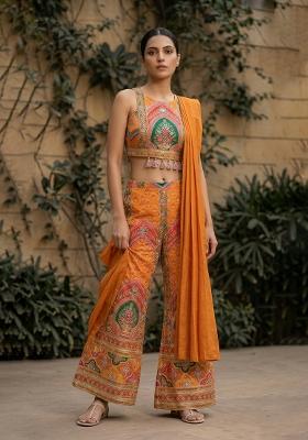 Orange Embroidery Poly Blend Fusion Set