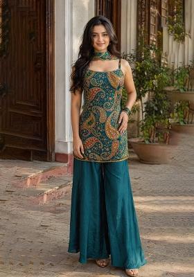 Green Embroidery Poly Blend Sharara Set