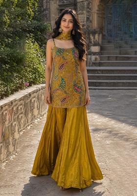 Green Embroidery Poly Blend Sharara Set