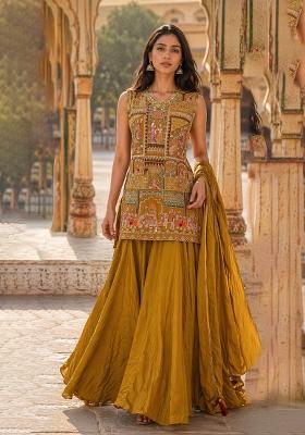 Yellow Embroidery Poly Blend Sharara Set