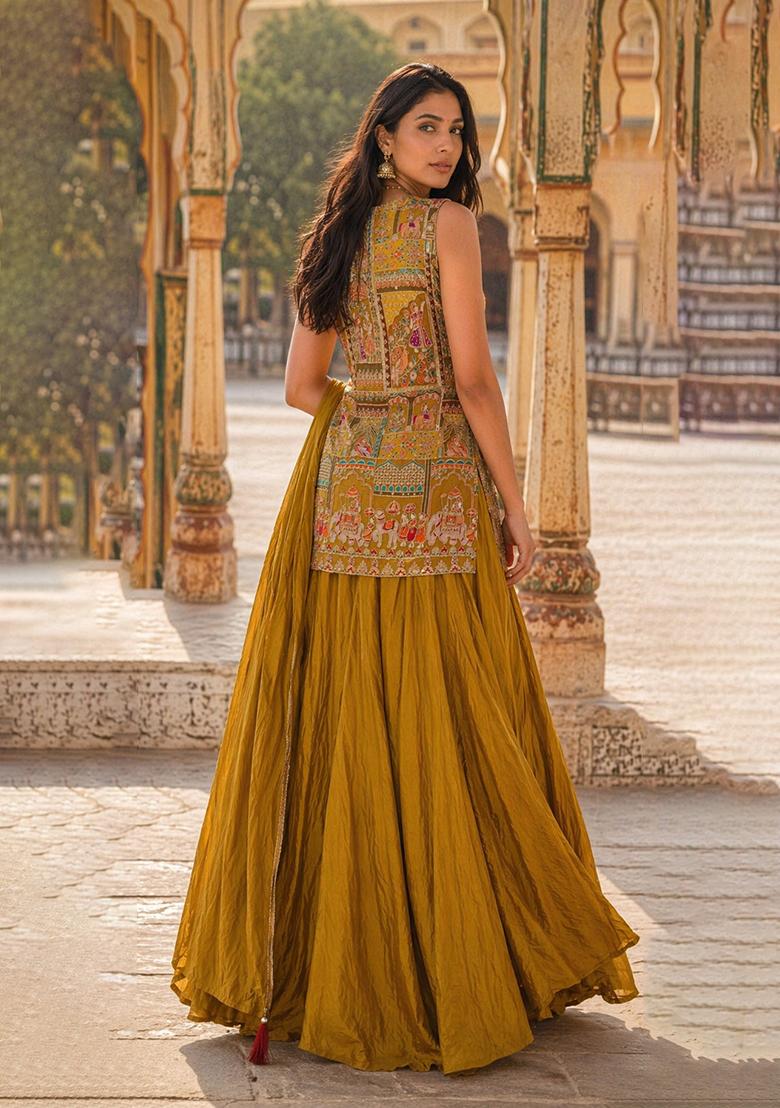 Yellow Embroidery Poly Blend Sharara Set - Indya
