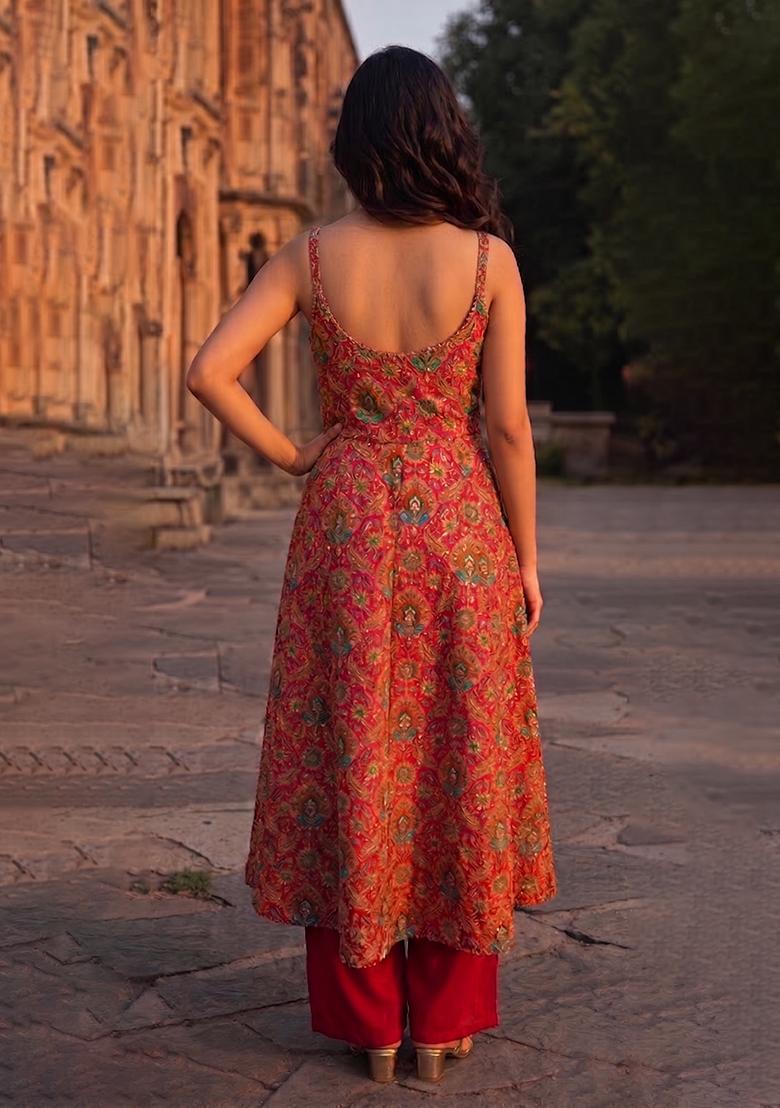 Pink Embroidery Poly Blend Kurta Set - Indya