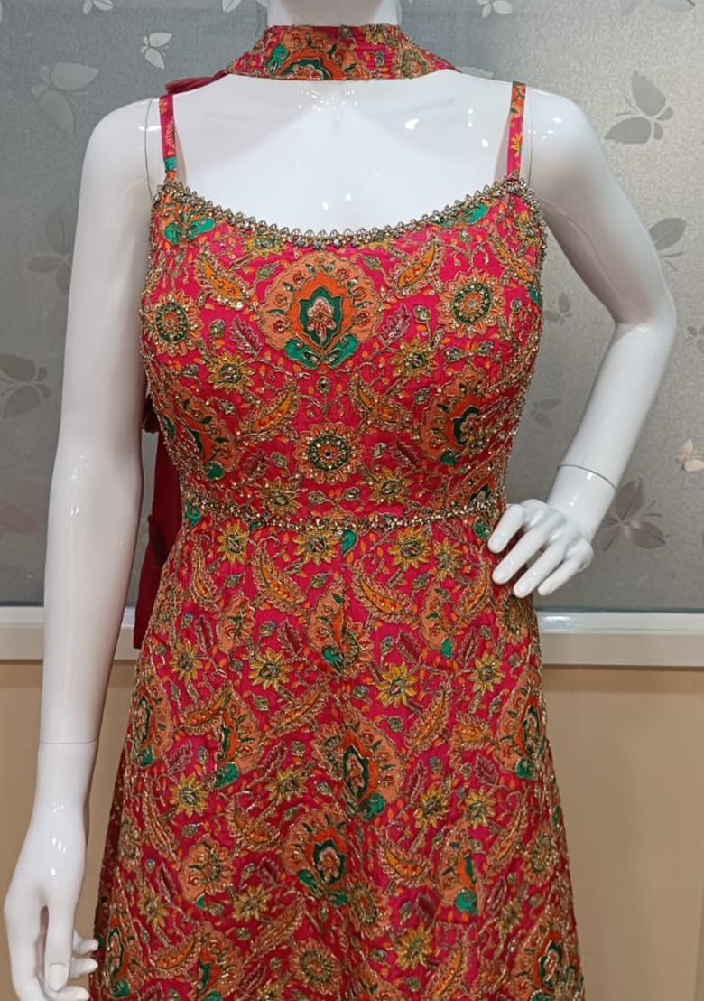 Pink Embroidery Poly Blend Kurta Set - Indya