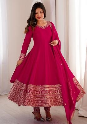 Pink Embroidery Silk Kurta Set