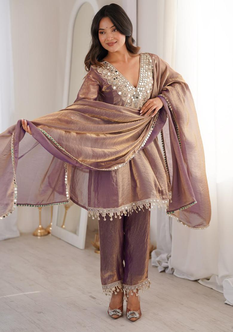 Mauve Embroidery Fendi Palazoo Sets - Indya