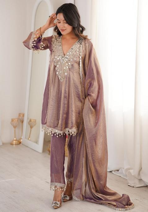 Mauve Embroidery Fendi Palazoo Sets