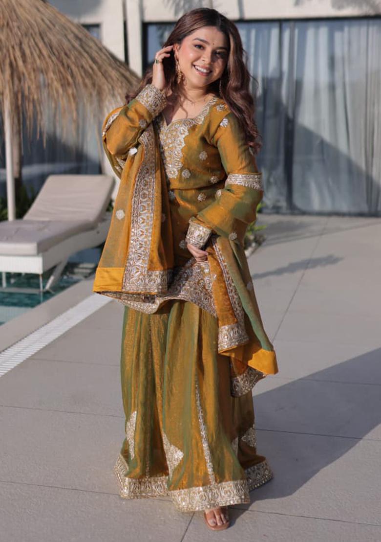 Golden Embroidery Fendi Palazoo Sets - Indya