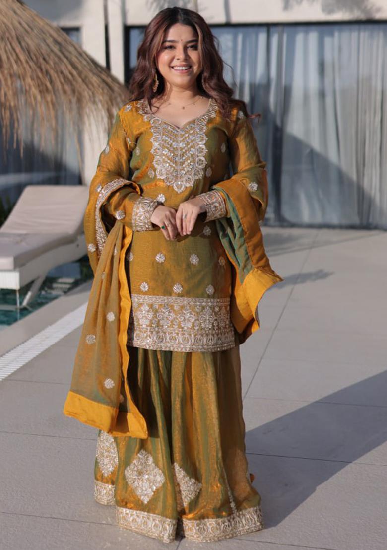 Golden Embroidery Fendi Palazoo Sets - Indya
