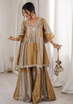 Multicolor Embroidery Tissue Palazoo Sets