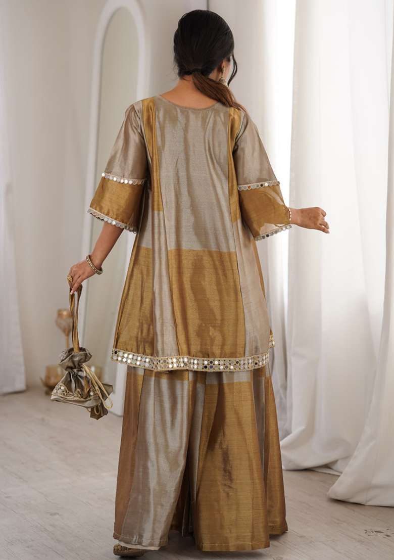 Multicolor Embroidery Tissue Palazoo Sets - Indya