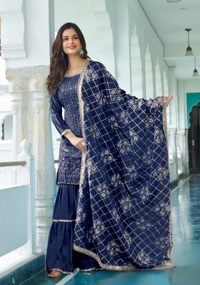 Blue Thread Work Chinon Salwar Suit