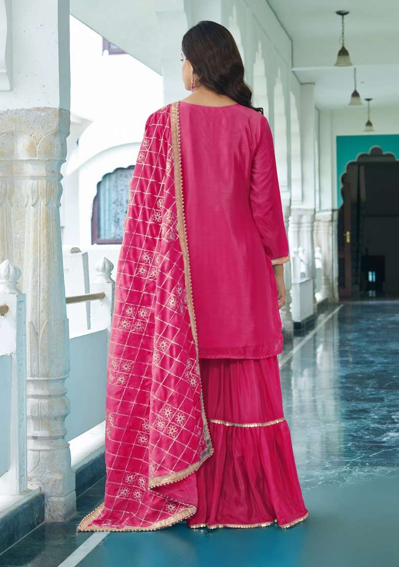 Pink Thread Work Chinon Salwar Suit - Indya