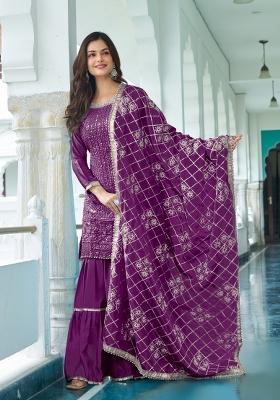 Wine Thread Work Chinon Salwar Suit