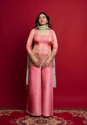 Pink Thread Work Silk Salwar Suit