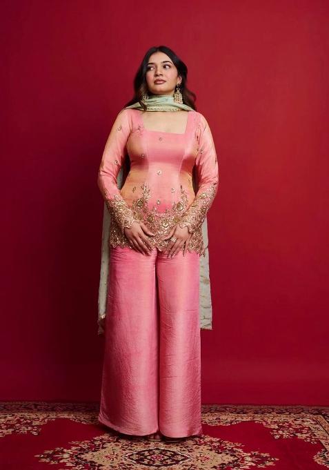 Pink Thread Work Silk Salwar Suit