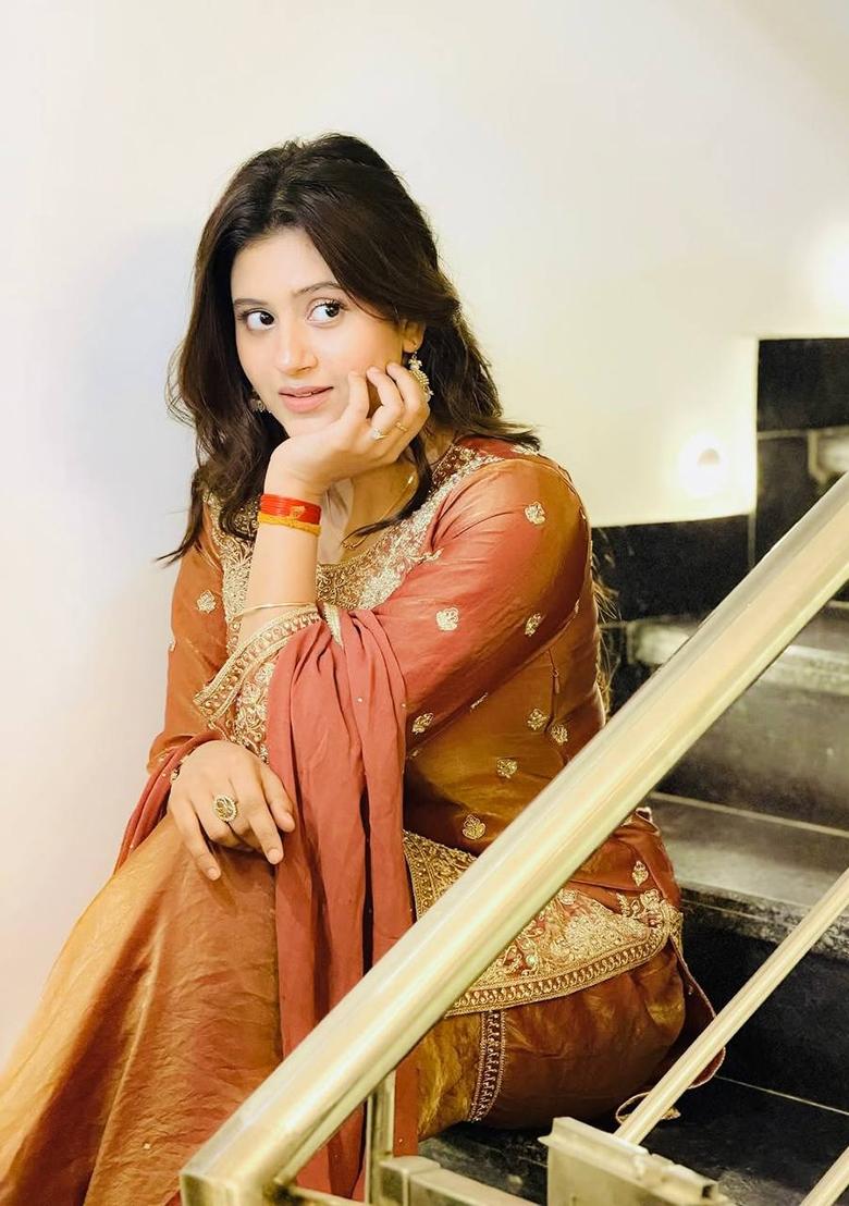 Golden Thread Work Satin Salwar Suit - Indya