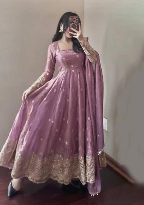 Onion Thread Work Satin Salwar Suit