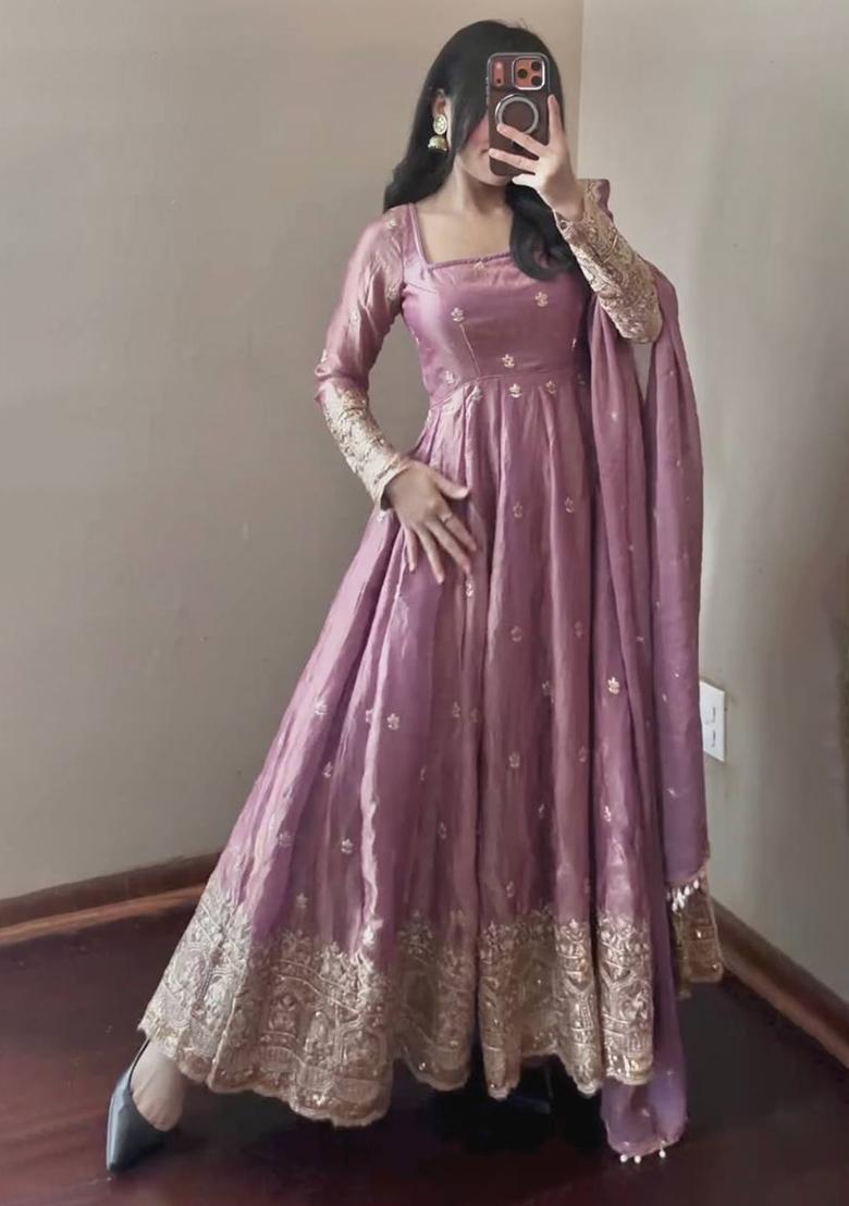Onion Thread Work Satin Salwar Suit - Indya