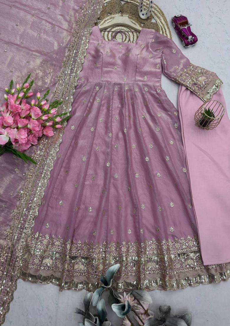 Onion Thread Work Satin Salwar Suit - Indya