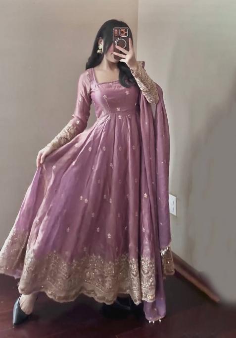 Onion Thread Work Satin Salwar Suit