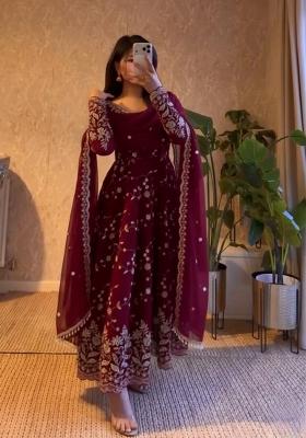 Maroon Thread Work Georgette Salwar Suit