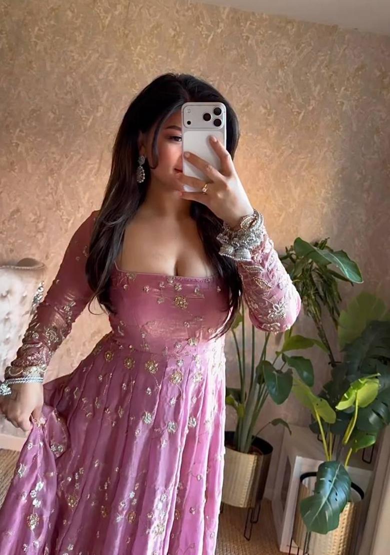 Pink Thread Work Georgette Salwar Suit - Indya