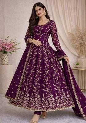 Wine Thread Work Georgette Salwar Suit