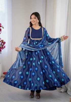 Navy Blue Printed Georgette Anarkali Suit
