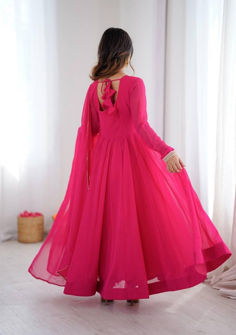 Rani Pink Solid Georgette Anarkali Suit - Indya
