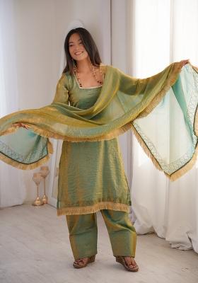 Olive Green Embellished Fendi Kurta Set