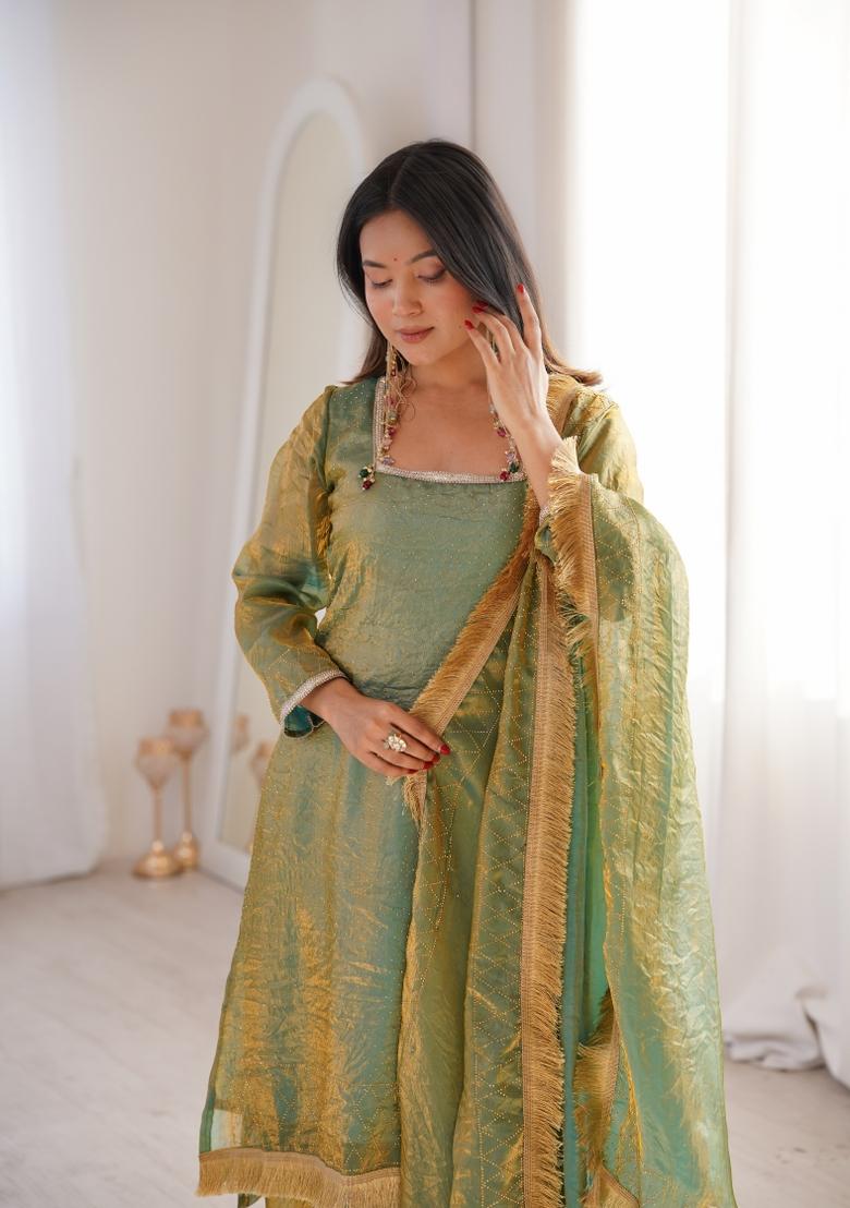 Olive Green Embellished Fendi Kurta Set - Indya