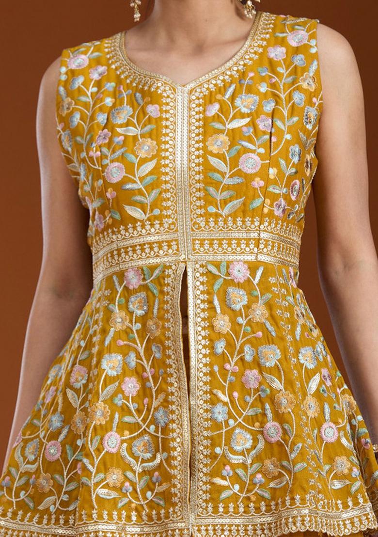 Yellow Thread Work Georgette Salwar Suit - Indya