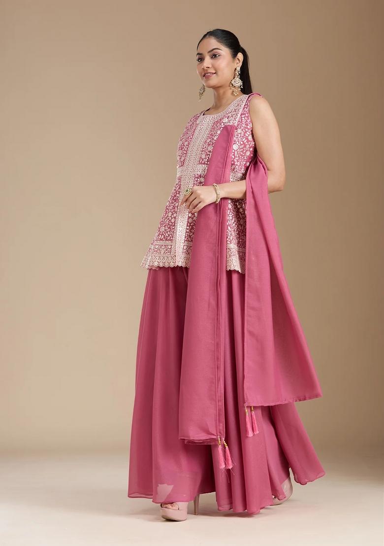 Pink Thread Work Georgette Salwar Suit - Indya