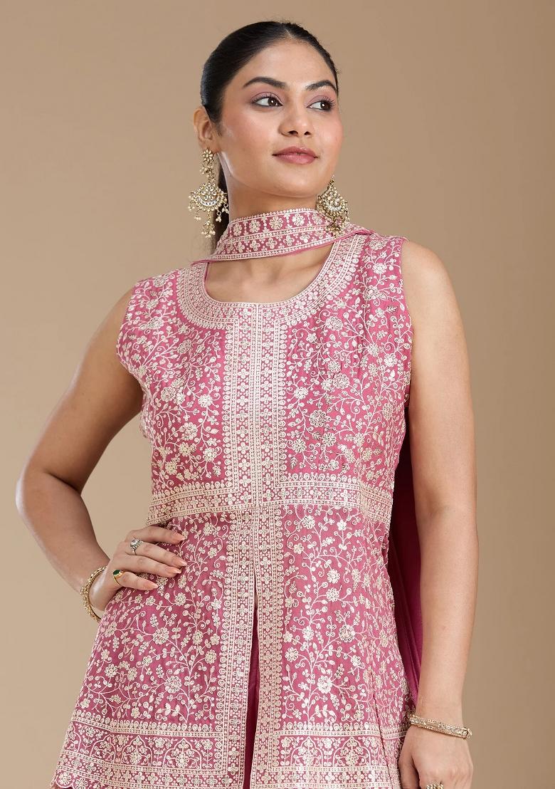 Pink Thread Work Georgette Salwar Suit - Indya