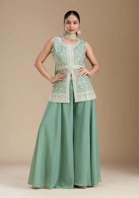Teal Thread Work Georgette Salwar Suit