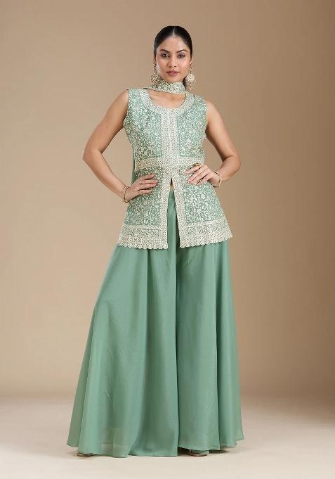 Teal Thread Work Georgette Salwar Suit