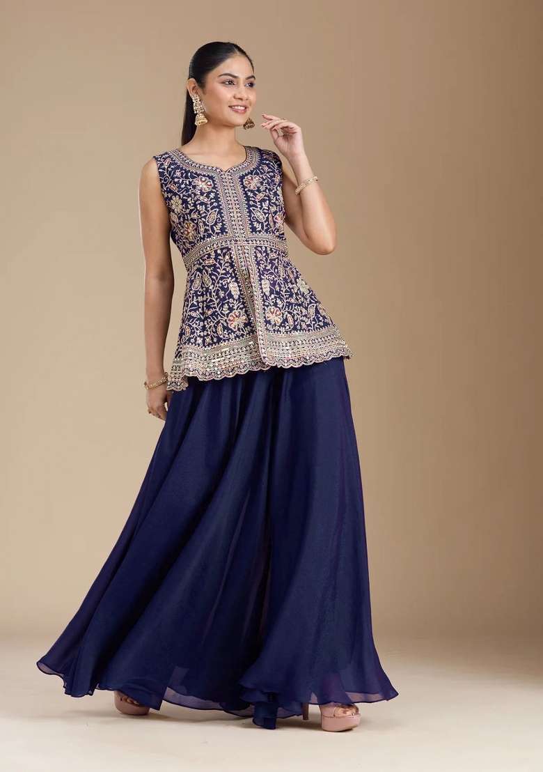 Blue Thread Work Georgette Salwar Suit - Indya