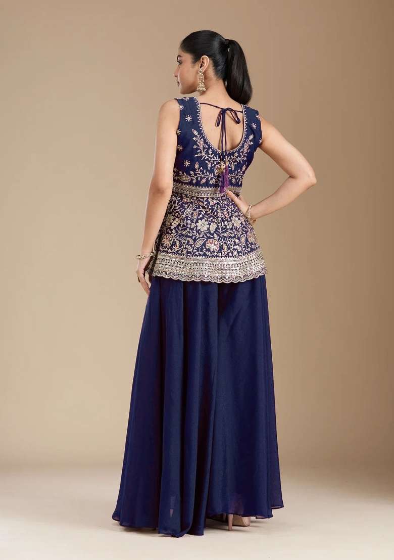 Blue Thread Work Georgette Salwar Suit - Indya