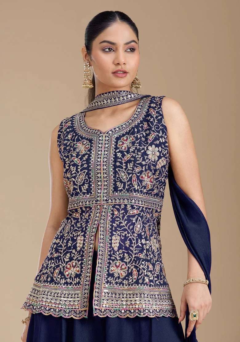Blue Thread Work Georgette Salwar Suit - Indya