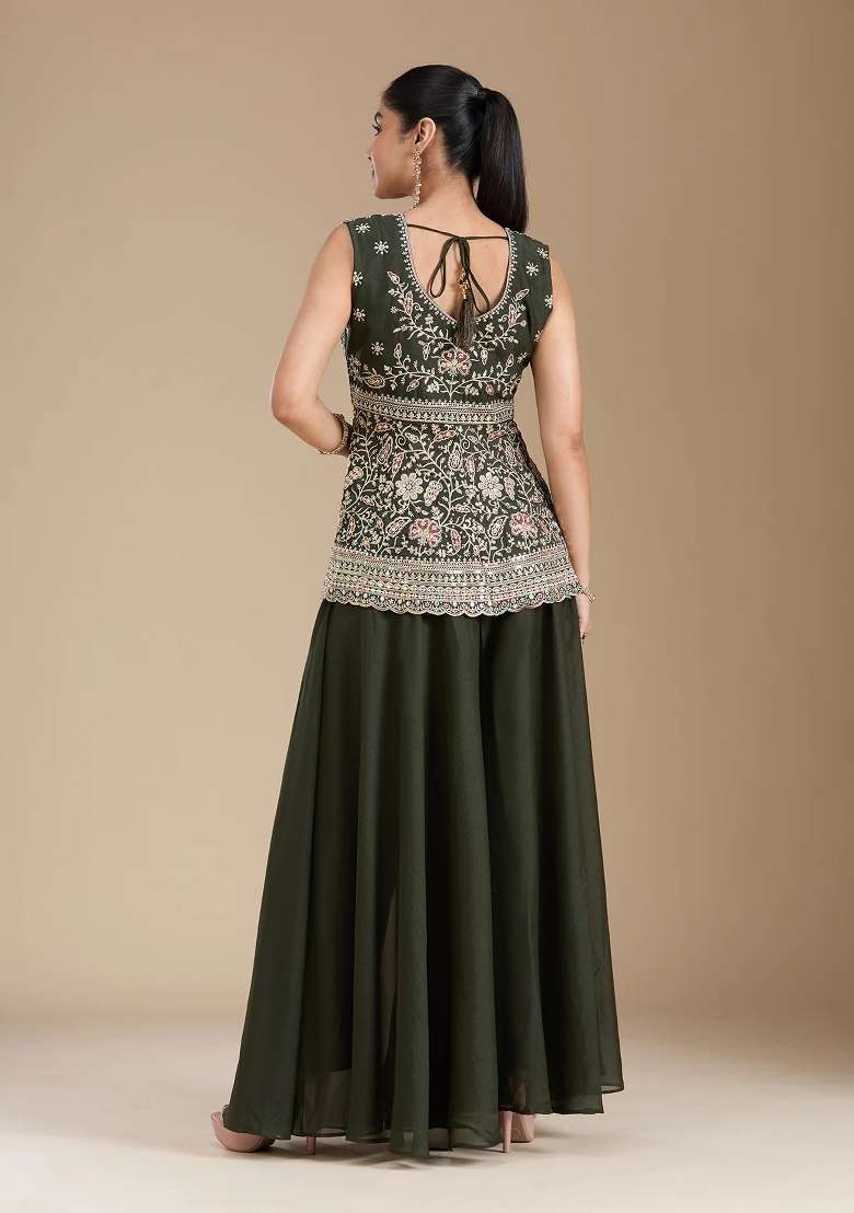 Mehendi Thread Work Georgette Salwar Suit - Indya