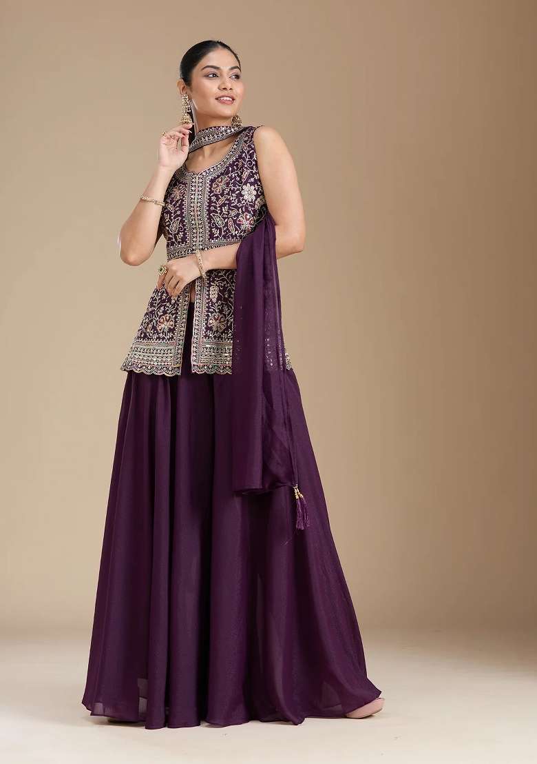 Wine Thread Work Georgette Salwar Suit - Indya