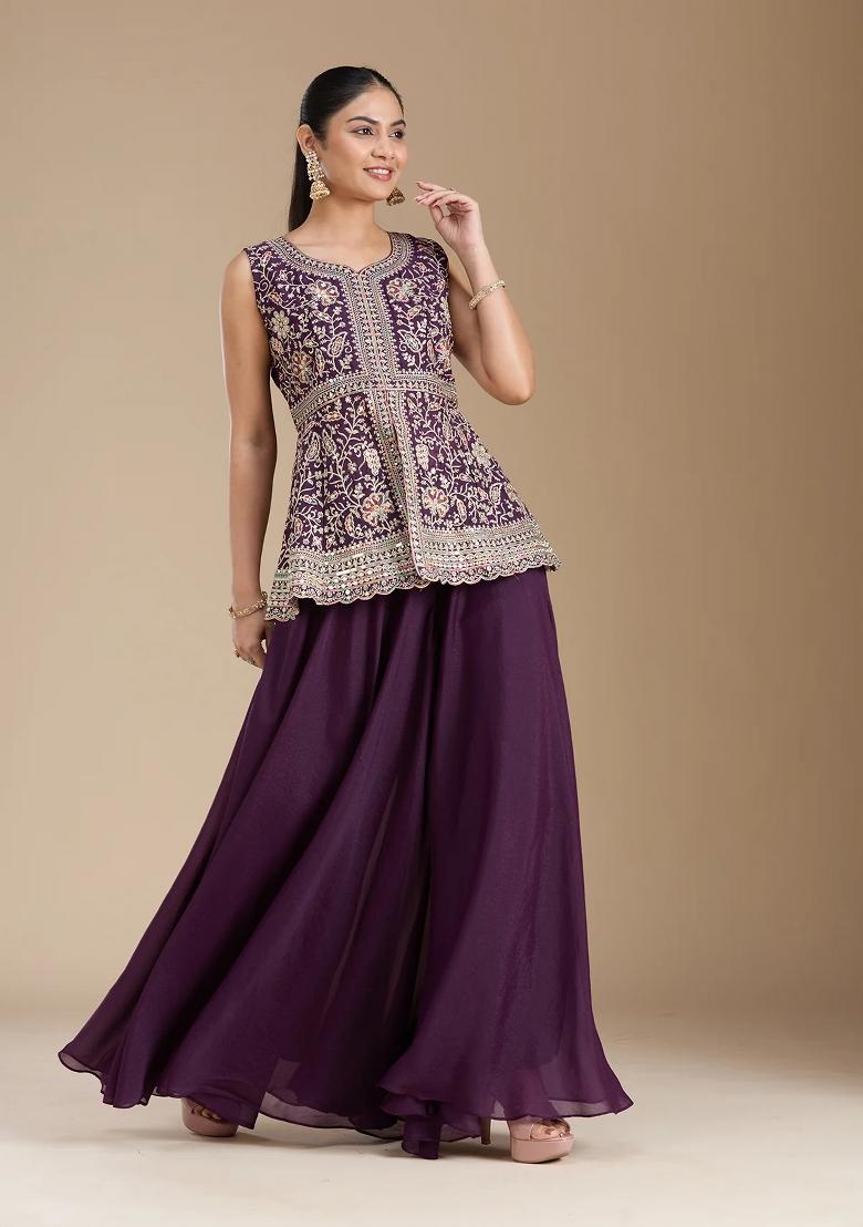 Wine Thread Work Georgette Salwar Suit - Indya