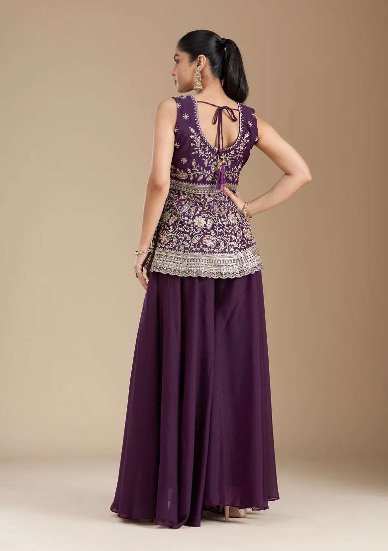 Wine Thread Work Georgette Salwar Suit - Indya